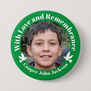 With love green two white doves photo remembrance 7.5 cm round badge