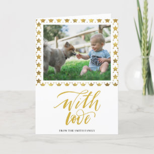 WITH LOVE   Happy New Year Modern Script Gold Star Holiday Card