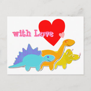 with Love Heart Cute Dinosaurs Postcard