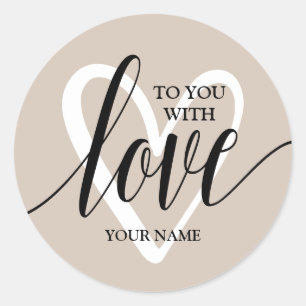With Love Heart on Taupe Classic Round Sticker