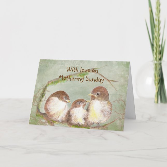 With Love Mothering Sunday Sparrow Bird Family Card (Front)