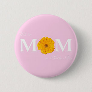 With Love Mum on Mother's Day Gerbera Daisy Flower 6 Cm Round Badge
