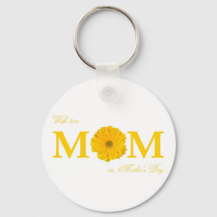 With Love Mum on Mother's Day Gerbera Daisy Flower Key Ring