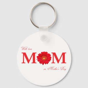 With Love Mum on Mother's Day Gerbera Daisy Flower Key Ring