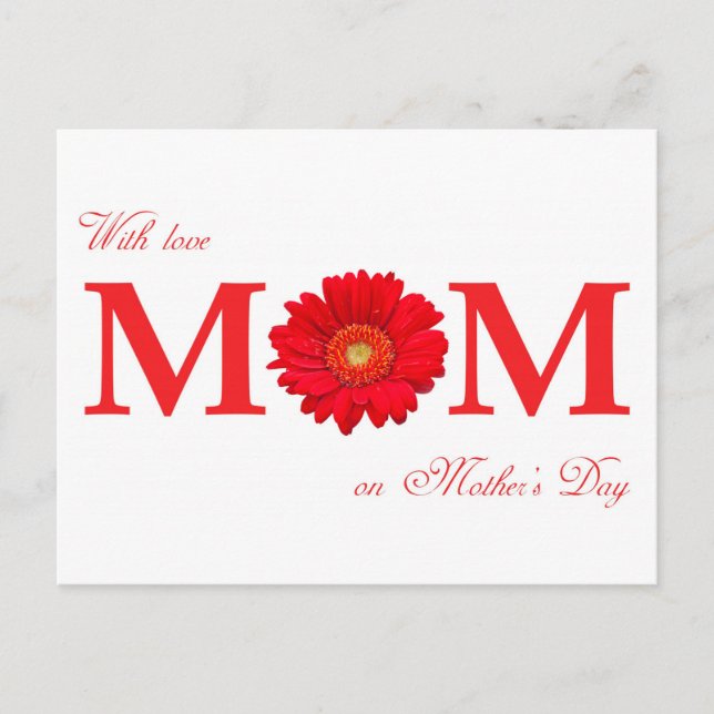 With Love Mum on Mother's Day Gerbera Daisy Flower Postcard (Front)