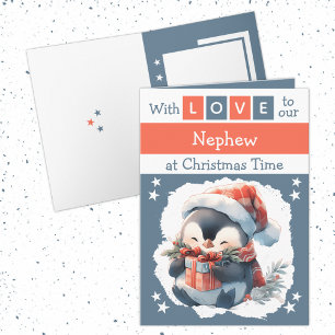 With love nephew penguin grey Christmas Holiday Card
