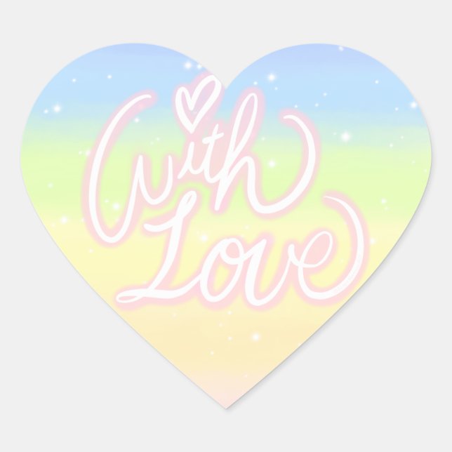 "With Love" on Cosmic Pastel Rainbow Galaxy Heart Sticker (Front)