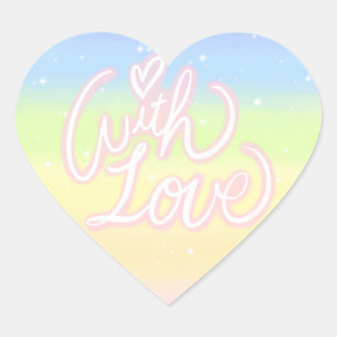 "With Love" on Cosmic Pastel Rainbow Galaxy Heart Sticker