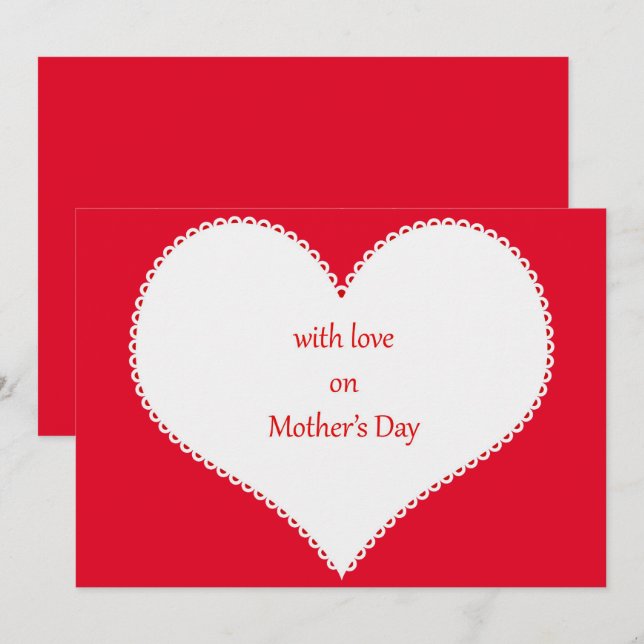 With Love on Mother's Day in Heart Red Background Invitation (Front/Back)