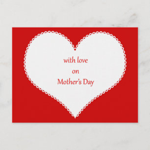With Love on Mother's Day in Heart Red Background Postcard