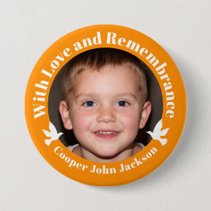 With love orange two white doves photo remembrance 7.5 cm round badge