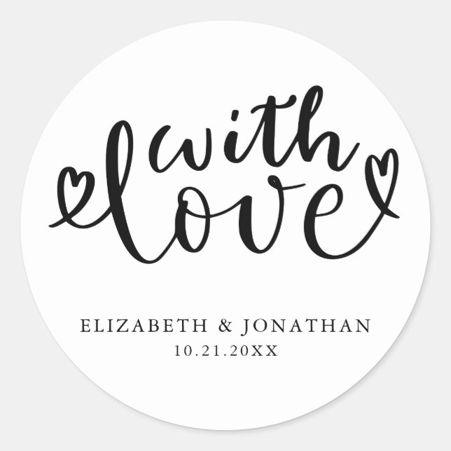 With Love Personalised Wedding Favour Classic Round Sticker (Front)