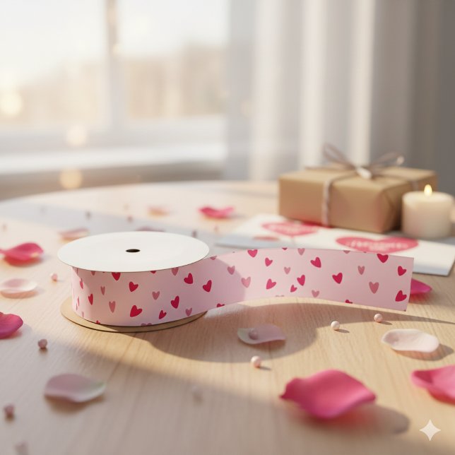 With Love Pink Heart Romantic Gift Wrapping Decora Satin Ribbon (Creator Uploaded)