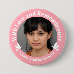 With love pink two white doves photo remembrance 7.5 cm round badge