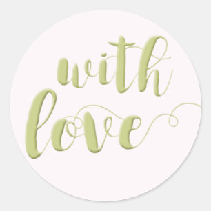 With Love, Sage Script Typography Round Sticker