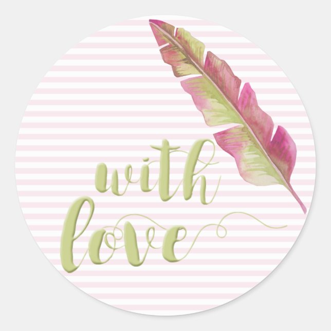 With Love, Sage Script Typography Striped Sticker (Front)