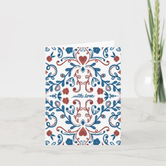 With Love, Scandinavian Folk Art Anniversary Card