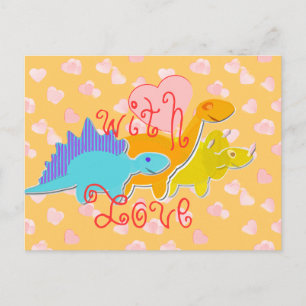 With Love Sweet Hearts Dinosaurs Postcard