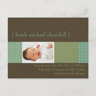 With Love Teal/Brown • Baby Announcement Postcard