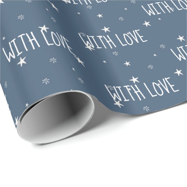 With Love Text White Stars Wrapping Paper (Roll Corner)