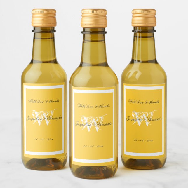 With Love & Thanks Sunny Yellow Mini Wine Label (Bottles)