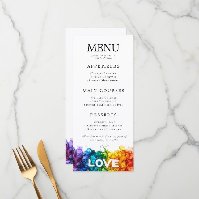 🌈 + With lovely text LGBTQ Painted With Love  Menu (Front/Back In Situ)