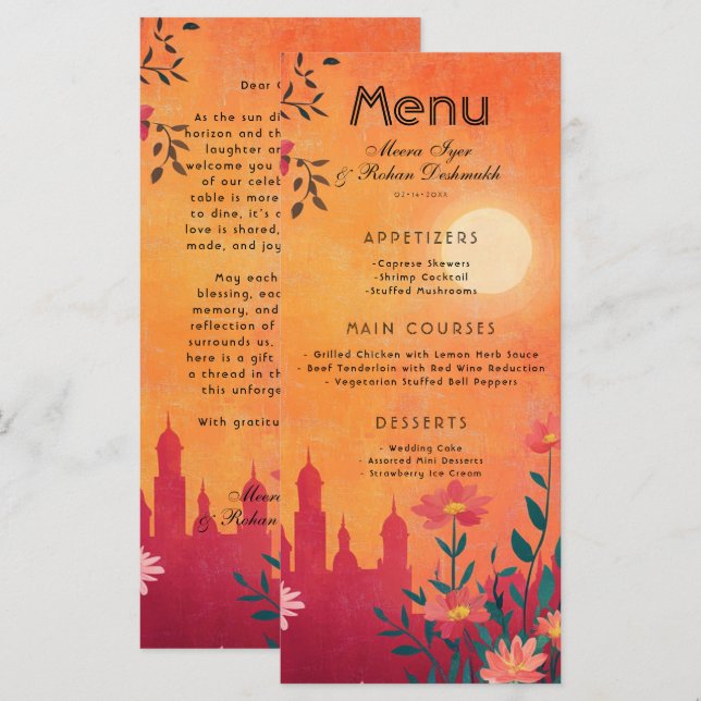 With lovely text Menu card Sunset Serenade  (Front/Back)