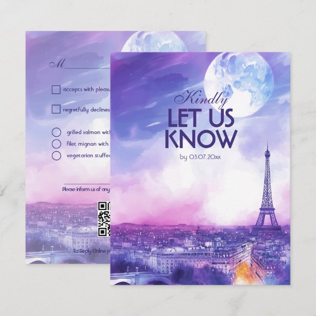 With menu Amour Éternel RSVP Card  (Front/Back)