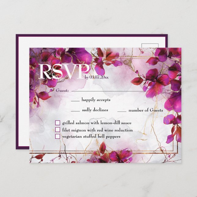 With menu Fuchsia Enchantment: Watercolor  Postcard (Front/Back)