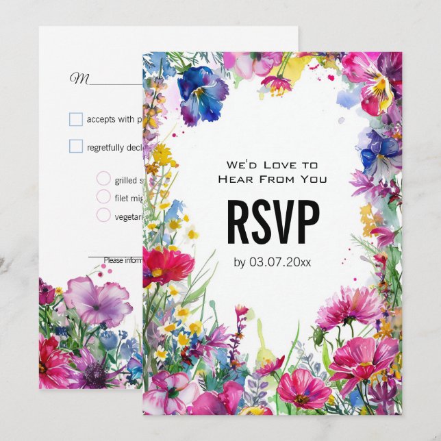 💍 With menu Meadow Blooms RSVP card (Front/Back)