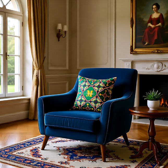 With monogram Azulejos,  pattern from Lisbon  Cushion (With monogram Azulejos, pattern from Lisbon Throw Pillow)