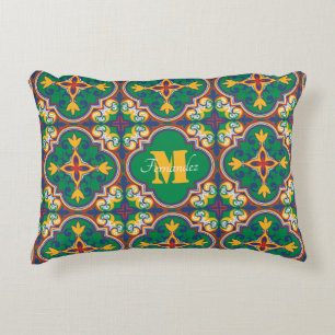 With monogram Azulejos,  pattern from Lisbon Decorative Cushion