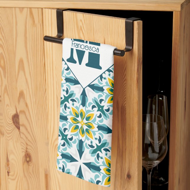 With moogram VerdeSol Azulejo Harmony Tea Towel (Thirds Fold)