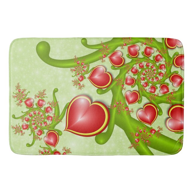 With much Love Red Yellow Hearts Fractal Art Bath Mat (Front)