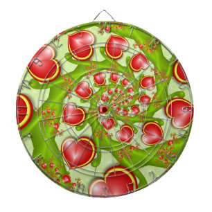 With much Love Red Yellow Hearts Fractal Art Dartboard