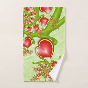 With much Love Red Yellow Hearts Fractal Art Hand Towel