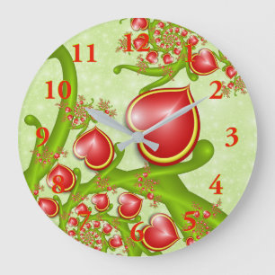 With much Love Red Yellow Hearts Fractal Art Large Clock