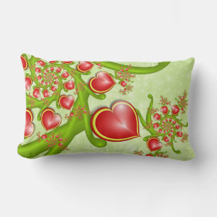 With much Love Red Yellow Hearts Fractal Art Lumbar Cushion