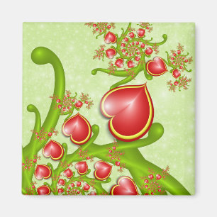 With much Love Red Yellow Hearts Fractal Art Magnet