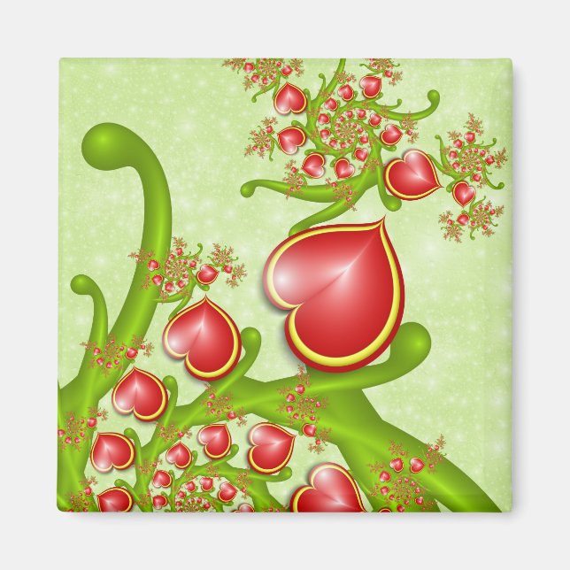 With much Love Red Yellow Hearts Fractal Art Magnet (Front)