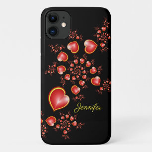 With much Love Red Yellow Hearts Fractal Art Name iPhone 11 Case