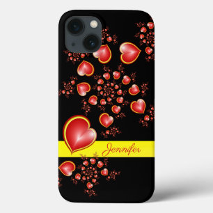 With much Love Red Yellow Hearts Fractal Art Name iPhone 13 Case