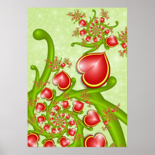 With much Love Red Yellow Hearts Fractal Art Poster