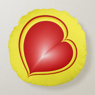 With much Love Red Yellow Hearts Fractal Art Round Cushion
