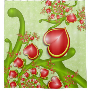 With much Love Red Yellow Hearts Fractal Art Shower Curtain