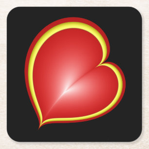 With much Love Red Yellow Hearts Fractal Art Square Paper Coaster