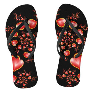 With much Love Red Yellow Hearts Fractal Art Thongs