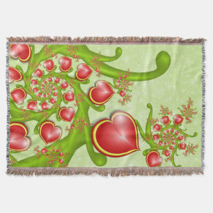 With much Love Red Yellow Hearts Fractal Art Throw Blanket