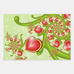 With much Love Red Yellow Hearts Fractal Art Wrapping Paper Sheet