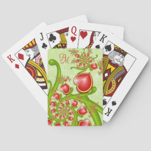 With much Love Red Yellow Hearts Fractal Monogram Playing Cards